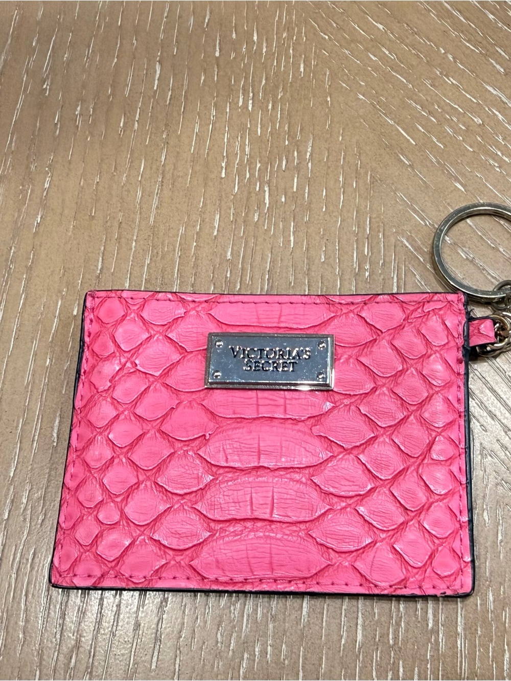 Victoria's Secret Hot Pink Faux-Snakeskin Card Wallet with Keyring